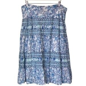 Chaps Blue and White Cotton A-Line Skirt XL Boho Floral Geometric Summer